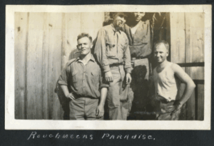 black and white photo of roughnecks